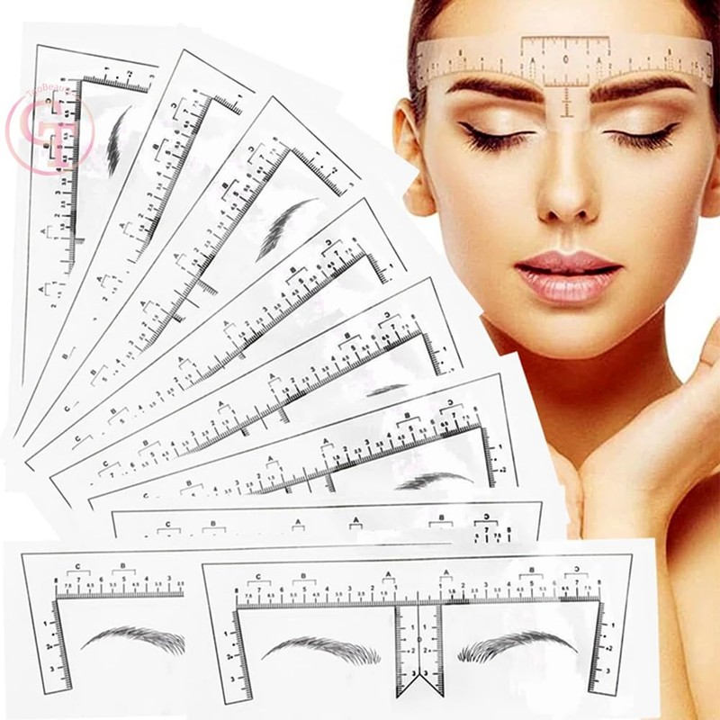 50pcs Disposable Tattoo Eyebrow Ruler Sticker with Brow Shape Eyebrow