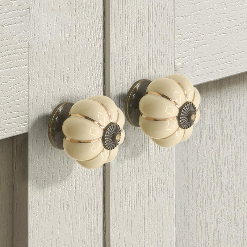 ESreake Yusheng 5 Pack Yellow Vintage Ceramic Pumpkin Cabinet Knobs
