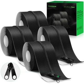 VIVOSUN 4-Pack Self Adhesive Zipper Door for Debris Barriers, 3In. x 7Ft. Peel & Stick, Heavy-Duty & Double-Sided Zipper for Tarp, Greenhouse, Indoor Outdoor Tent, Black