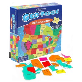 GeoToys GeoPuzzle, USA & Canada Shaped Jigsaw Puzzles, 69 Pc Geography Puzzle, Geography Game, Map Puzzle - Jigsaw Puzzles for Kids Ages 6-9 Years Old