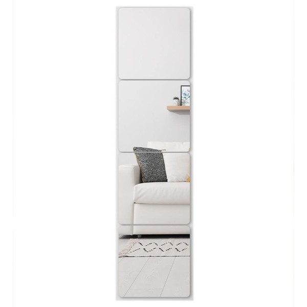 [Unbreakable Mirror, 7.9 x 7.9 inches (20 x 20 cm), Set of 4, Rounded Corner] Sticking Mirror Wall Mounted Full Body Mirror