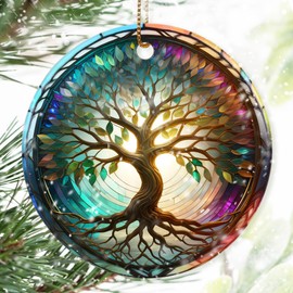 Dodosky Colorful Ceramic Tree of Life Christmas Ornament, Tree of Life Ornaments for Christmas Tree, Christmas Holiday Decor, Tree of Life Gifts, Christmas Ornament Gift Ideas - Pattern B