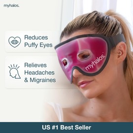 myhalos Cooling Eye Mask -HM Mask- Reusable Gel Eye Mask Cold Pack -Our Ice Eye Mask Soothes Puffy Eyes, Dark Circles & Hangovers- Relieve Your Headaches & Sinus Pain With Cold Eye Mask & Eye Gel Mask Therapy