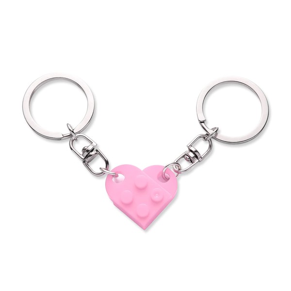 KINBOM Heart Keychain Set, 2pcs Matching Heart Keychain Couple Keychains Small Heart Decorations for Party, Valentines Gift for Girlfriend Boyfriend (Pink)