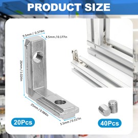 Pack of 20 T-Nut Inner Angle, 2020 M5 Aluminium Profile Connector Groove 6 T Slot 90° Inner Corner Connector with 40 Screws, Aluminium Profile Angle Corner Connector, Corner Connector for Aluminium