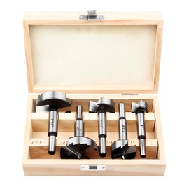 HPHOPE Forstner Bit Set 5Pcs - Forstner Bits for Wood, Wood Drilling with Round Shank, Drill Accessories, Size 1", 1-3/8", 1-1/2", 2", 2-1/8" with Storage Case