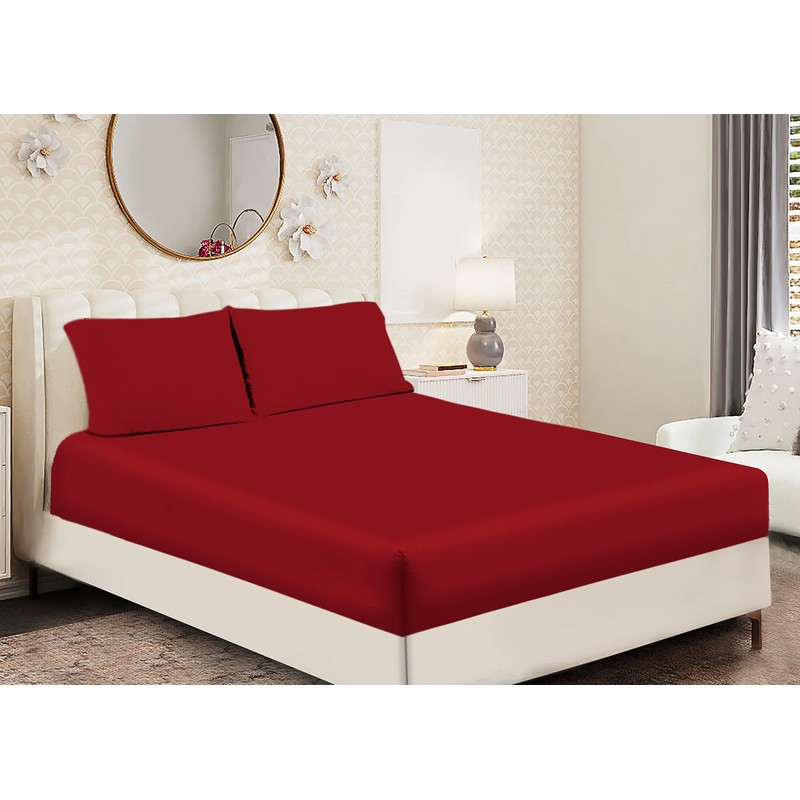 Sapphire Collection Luxury Percale Non Iron Red Fitted Sheet Size