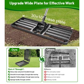 Heavy-Duty Lawn Leveling Rake Levelawn Tool with 30"x10" Plate & 6.2FT Adjustable Stainless Steel Handle Effortlessly Levels Soil/Dirt Surfaces in Lawn, Garden, Backyard, Golf Course, Farm, Pasture
