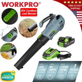 WORKPRO 20 Volt 350 CFM 85 MPH Handheld Electric Cordless Leaf Blower 4.0 Ah Battery NEW