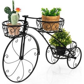 OFFICEJOY Metal Stand Flower Pot Home Garden Bicycle Planter With 3 Decorative Wheels