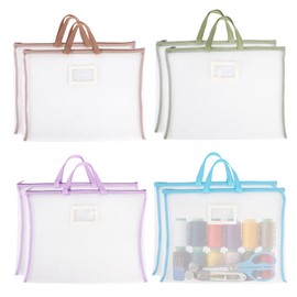 8 Pcs A3 Sew Project Bags for Quilting, Mesh Sewing Bags with Handle and Pocket, Clear Needlepoint Project Bag for Cross Stitch Knitting, Embroidery, Stitching and Artworks(Clear)
