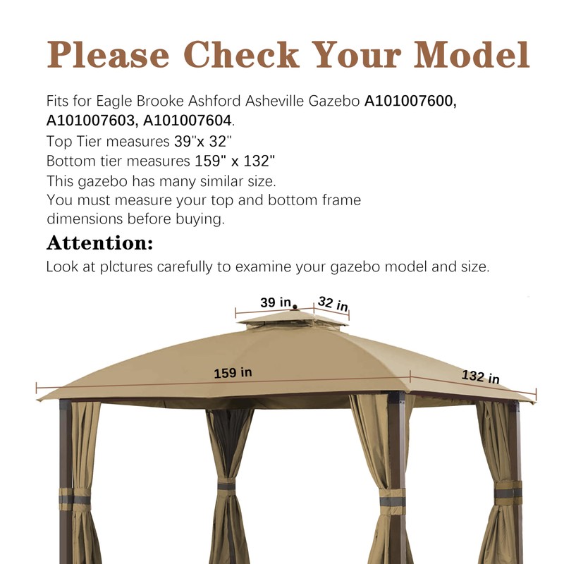 SCOCANOPY Beige Gazebo Replacement Cover Fit for 10X12 Eagle Brooke