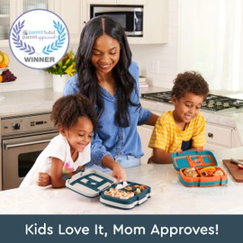 Bentgo® Kids Prints - Lonchera bento a prueba de fugas, de 5 compartimentos, porciones de tamaño ideal para niños de 3 a 7 años, sin BPA, apta para lavavajillas, materiales aptos para alimentos. Colección 2023 (cielo amigable)