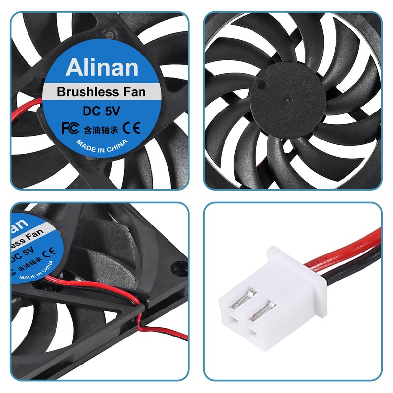 Alinan 4pcs 8010 5V Fan 80x80x10mm 2-pin Sleeve Bearing Brushless