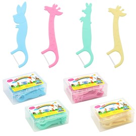 Scettar 160 Stück Zahnseide für Kinder, BPA-frei, flache Zahnseide, Tierformen, rutschfester Griff, zur Reinigung der Zähne und Entfernung von Speiseresten, 4 Boxen mit je 40 Stück