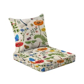 All Smiles Outdoor Chair Cushions for Patio Furniture Set of 24X24 Inch Deep Seat Waterproof Resistant with Removable Cover Garden Flowers Farmhouse Decorative Cushions for Seat Yard Garden Deck