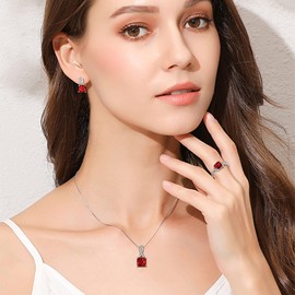 Clearine Square Cut Jewellery Set 925 Sterling Silver Cubic Zirconia Pendant Necklace, Dangle Earrings and Ring Sets Gemstone Gifts for Women Girls Emerald Green Silver Tone, Sterling Silver Sterling