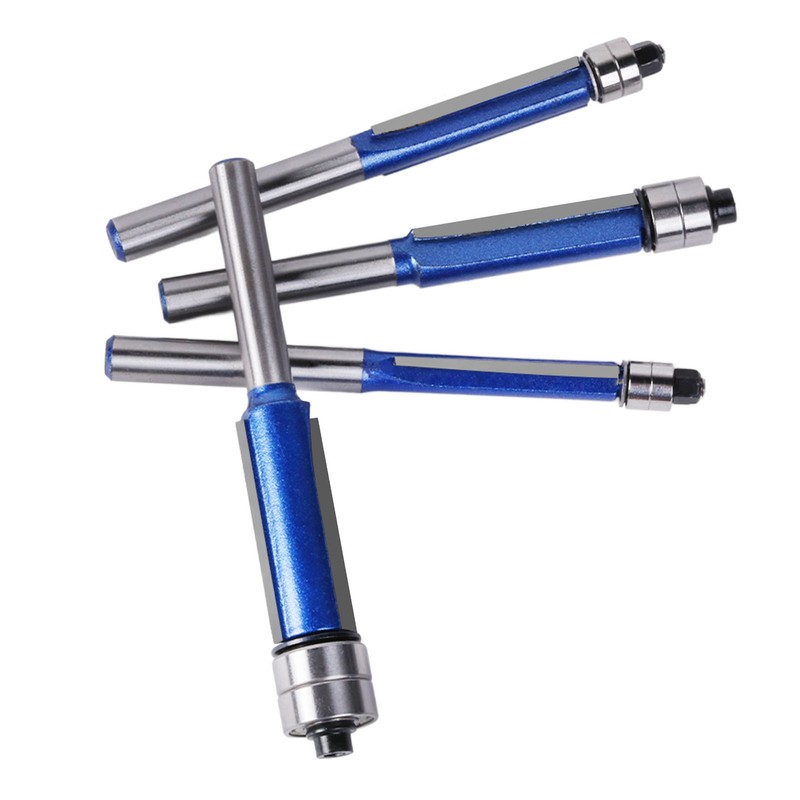 4Pcs Flush Trim Bit Set 6mm Shank Top Double Bearings
