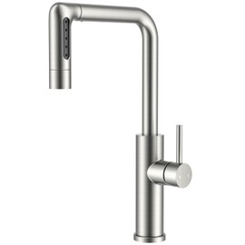 FORIOUS Waterfall Kitchen Faucet with Pull Down Sprayer, 5 Spout Modes Brushed Nickel Stainless Steel Single Handle 360° Swivel Classic Kitchen Sink Faucet with Deck Plate for 1 or 3 Hole for Bar Rv