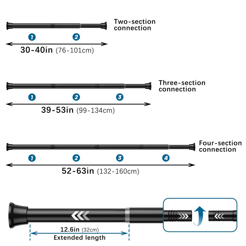 AIZESI Black Adjustable Tension Curtain Rod, 31-63 Inch Spring No