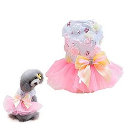 Clopon Female Dog Clothes Doggy Tutu Yorkie Dresses for Girl Dogs Princess Outfit Dog Dress M