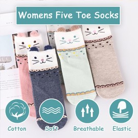 Kevaler Toe Socks for Women Five Finger Socks Running Socks with Toes Cotton Sport Socks Short Socks Mini Crew Socks, UK 3-8, 5 Pairs