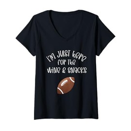 Womens I'm Just Here For The Snacks Football Party Wine Lover Women V-Neck T-Shirt