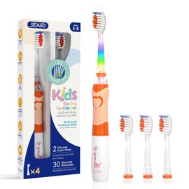 Seago - Cepillo de Dientes El?ctrico para Ni?os con Temporizador de Cepillado de 2 Minutos y 4 Cabezales de Repuesto Bursh, Luz Led Arco?ris que Hace que el Cepillado Sea Divertido, Cepillo de Dientes