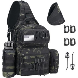 CVLIFE Tactical Sling Bag Backpack for Men Military Shoulder Sling Bag Molle Army Assault Detachable Tactical Bag with Bottle Holder Concealed Carry Daily Day Pack Work Bag for EDC Hiking, Black CP