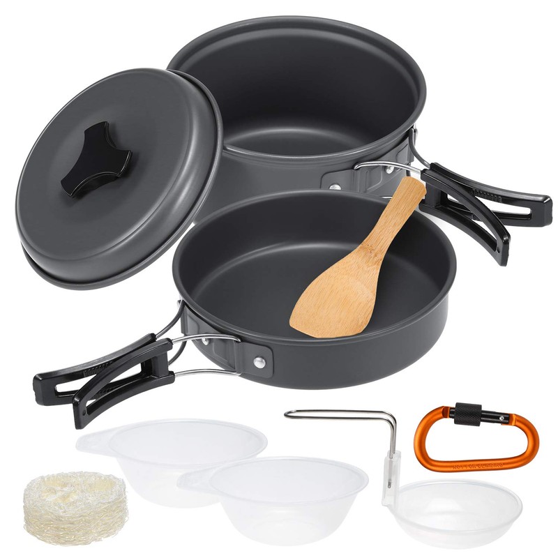 Lixada 10Pcs Camping Cookware Mess Kit Lightweight, Compact, Durable Pot