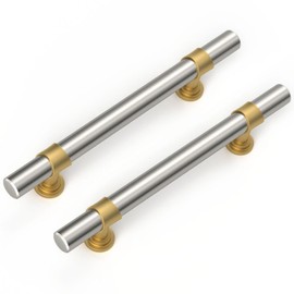homdiy 10 Pack Brushed Nickel and Brass Cabinet Handles 5 Inch Hole Centers Silver and Gold Pulls for Kitchen Hardware