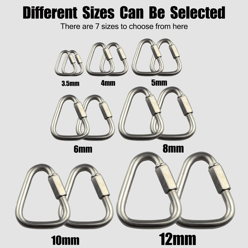 Pack of 2 Carabiner Hooks, Stainless Steel 304 Triangular Carabiner