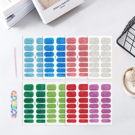 ZXMeiLun 112Pcs 8Sheets Glitter Powder Nail Sticker, Nail Polish Strips No UV Light Needed Gel Top, Nail Stickers For Nail Art, Glitter Nail Stickers For Women, Valentine's Day Nail Gift For Women