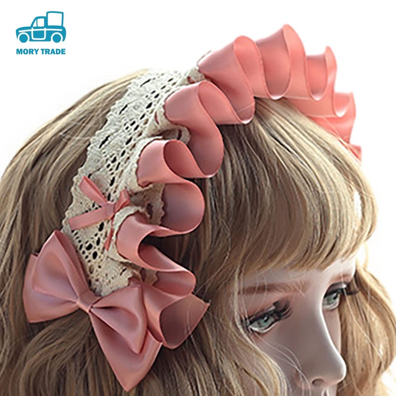 morytrade Headband Headdress Ruffle Maid Cosplay (Pink)