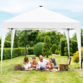 GDY 10ft Instant Lighted Canopy Patio Pop up Gazebo Canopy Tent with Carry Bag and Remote Control, Solar Power and Batteries,White.