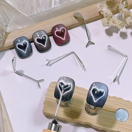 DANNEASY Cat Eye Nail Magnet, 3 In 1 Hexagon Mahogany Magnets for Nails, 2pcs Magnet Stick, 6pcs Y-Shaped Guide Tip for Heart Design Silver & Gold, Cat Eye Magnetic Gel Polish Nail Art Tools