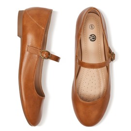 Rekayla Women's Mary Jane Shoes Comfortable Slip on Round Toe Ballet Flats Brown Size 7