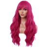 Women Hot Pink Wigs with Bangs Magenta Long Curly Wig