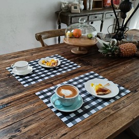 Jsenvpon PP Buffalo Plastic Check Plaid Placemats Wipeable Easy Clean Washable Table Mats for Dining Table Heat Resistant Placemat Rectangular Black and White Place mats Set of 4