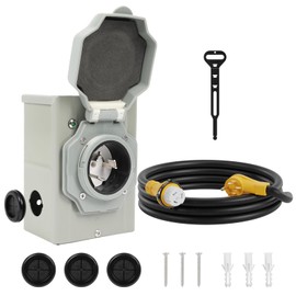 50AMP Generator Cord 15 FT and Power Inlet Box, NEMA SS2-50P Pre-Drilled Generator Power Inlet Box with LED Power Indicator, 14-50P to SS2-50R Power Cord with Cord Organizer, ETL Listed