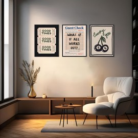 Dytila Floating Framed What If It All Works Out Quote Wall Art Set of 3, Retro Good Times Trendy Pictures Wall Decor Lucky You Vintage Room Aesthetic Paintings, Prints for Apartment Decor 12x16 in