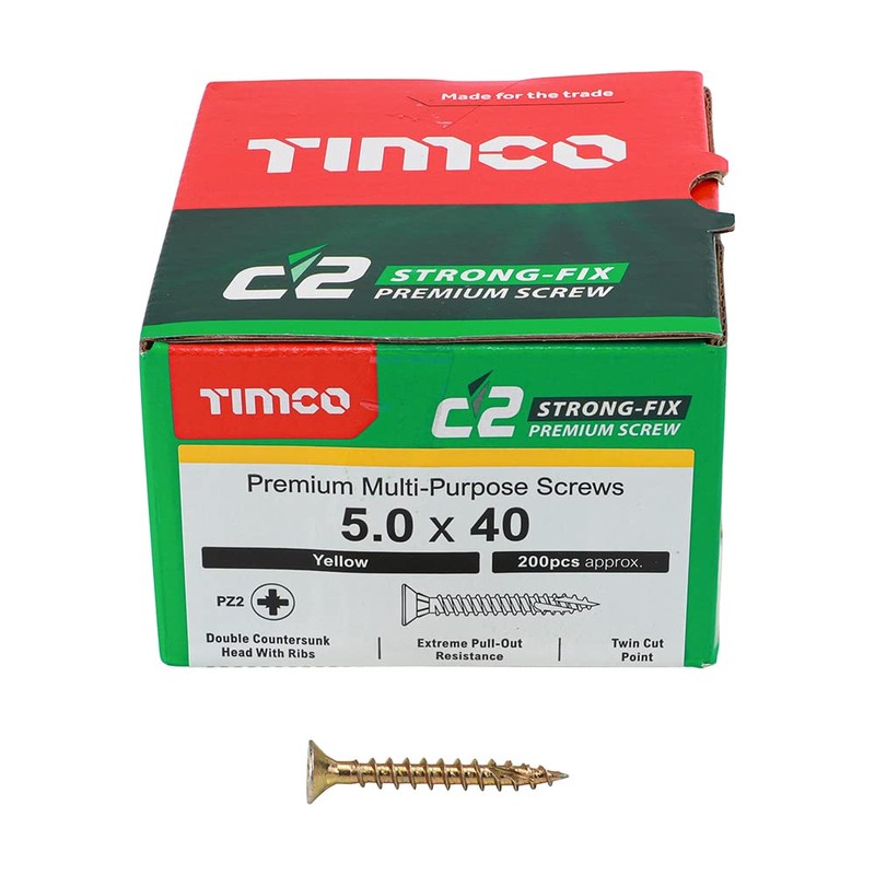 TIMCO C2 Strong-Fix Multi-Purpose Premium Countersunk Gold Woodscrews - 5.0