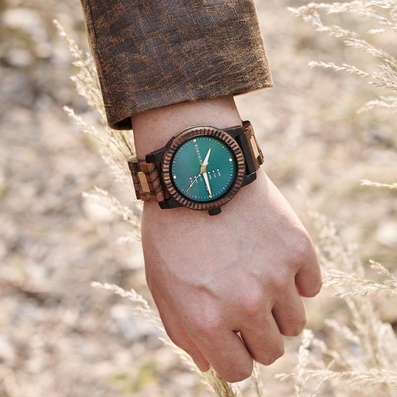 BOBO BIRD Mens Wooden Watch Analog Quartz with Week Display