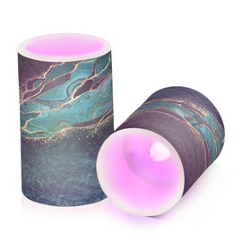 Nander Green Gold Marble Texture Flameless Candles,LED Pillar Candles with Remote Control and Timer, Radiance Candles,Set of 2（Without Battery）
