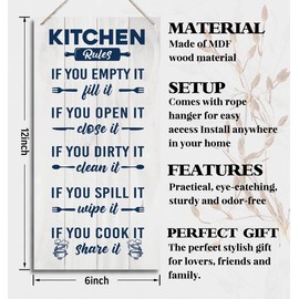 J2 Farmhouse Rustic Kitchen Sign, Hanging Printed Wooden Plaque Decor, Shared Kitchen Rules Sign for Hostel Dormitory 12x6inch