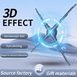 3D Hologram Fan, 50cm 4 Blades 2000x510 LED 3D Holographic Projector Video Advertising Display Fan with 4GB Memory Card 3D Holographic Video Projector for Party, Bar, Exhibitions