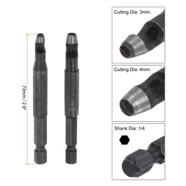 sourcing map 4pcs 3mm,4mm Leather Hollow Hole Punch 1/4" Hex Shank for Drills, Belt Hole Punch Punching Cutter Tool for Thick Fabrics Leathercraft Working