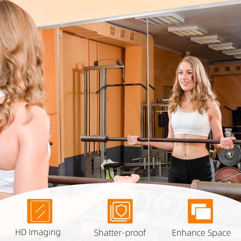 pertetey Home Gym Mirror, 48X24 Inch(1Pack) Large Frameless Tempered Glass