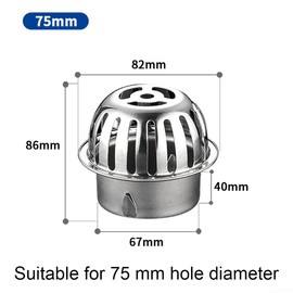 Stainless Steel Anti-Clog Roof Floor Drain, Multi Size Gutter Sewer Drain Filter, Suitable for Yard Roof Anti-Blocking Floor Drain, 75mm