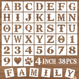 DZXCYZ 4 Inch Letter Stencils and Numbers, 38 Pcs Alphabet DIY Craft Stencils, Reusable Plastic Drawing Templates for Painting on Wood, Wall, Fabric, Rock, Floor, Signage, Door Porch